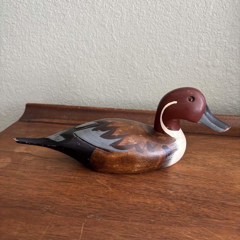 Vintage Wooden Canvasback Duck Decoy Carving Cabin Lodge Decor Pintail Style Mcm